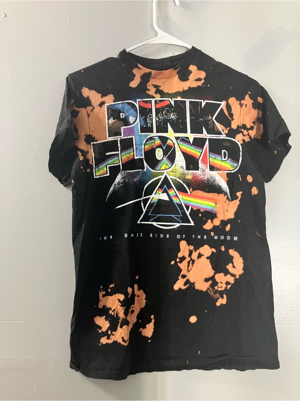 Pink Floyd Black with Orange Bleach-Splatter Graphic Tee